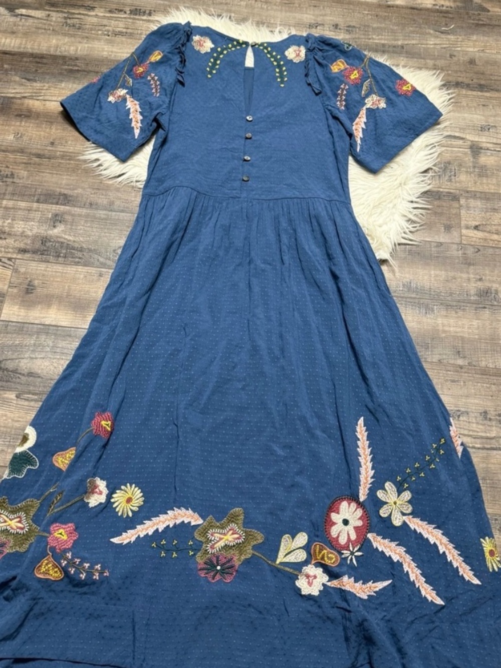 Anthropologie - White Stuff Floral Embroidered Blue Maxi Dress.
